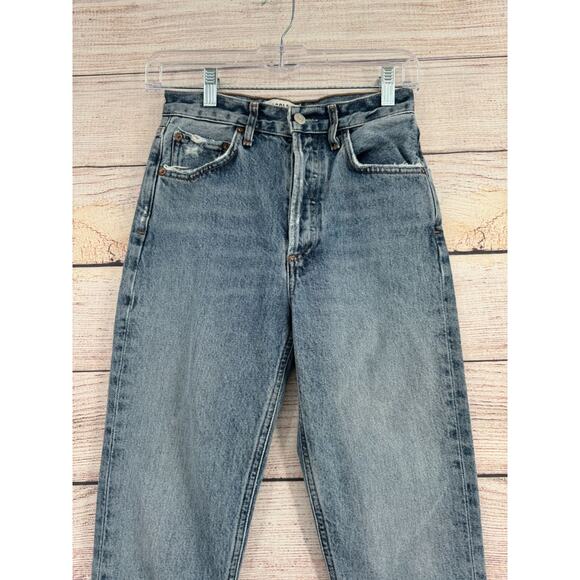 Agolde Riley High Rise Straight Crop Distressed Jeans Womens 23 Blue Light Wash - Picture 3 of 12